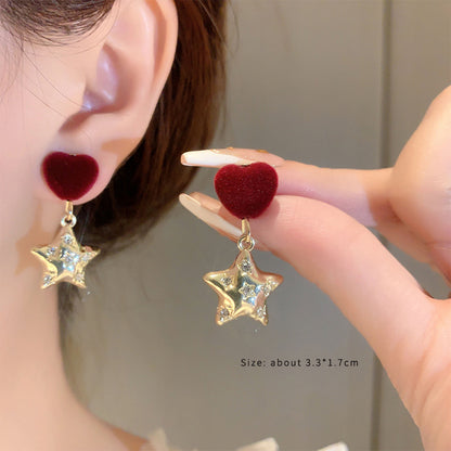 1 Pair Cute Snowflake Inlay Alloy Rhinestones Drop Earrings