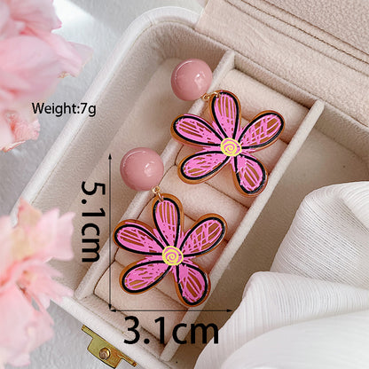 1 Pair Vacation Sweet Flower Resin Drop Earrings