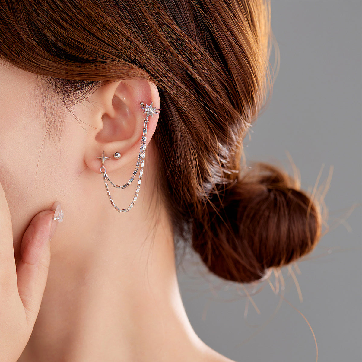 1 Pair Simple Style Commute Heart Shape Butterfly Asymmetrical Chain Inlay Copper Zircon Ear Cuffs Ear Studs