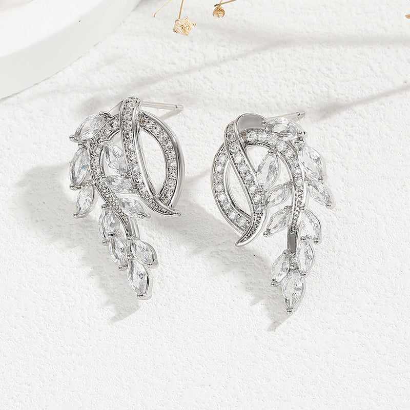 1 Pair Ig Style French Style Artistic Leaves Plating Inlay Copper Zircon Ear Studs