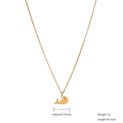 Casual Cute Simple Style Animal Whale Stainless Steel Plating Inlay Shell Gold Plated Pendant Necklace