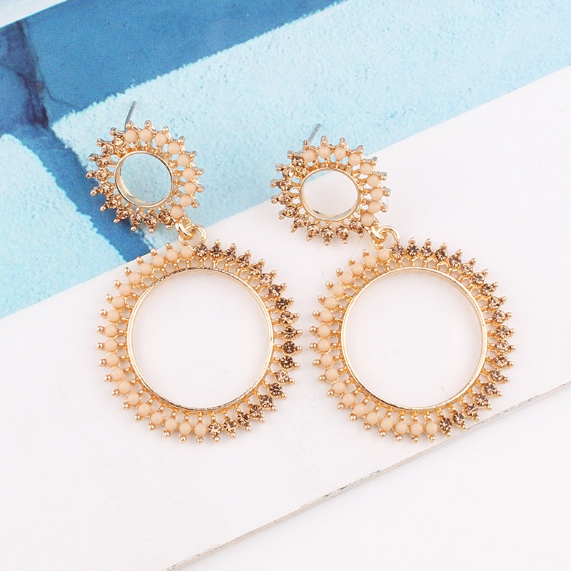 1 Pair Simple Style Classic Style Round Dots Plating Inlay Alloy Rhinestones Gold Plated Drop Earrings