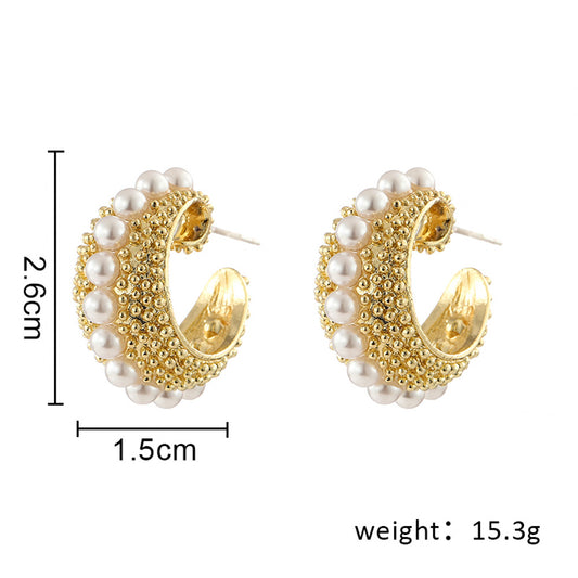1 Pair Vintage Style C Shape Plating Inlay Alloy Pearl Ear Studs
