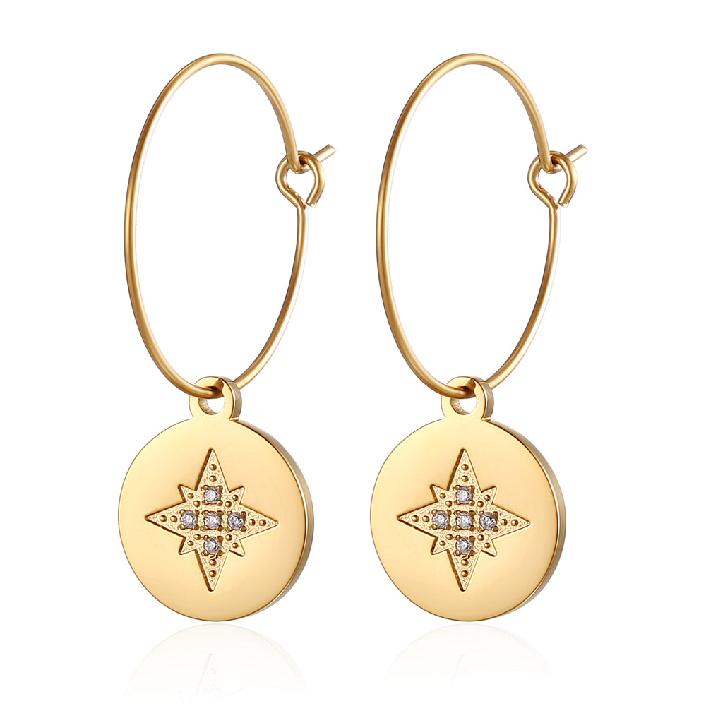 1 Pair Ig Style Elegant Sweet Star Plating Inlay Stainless Steel Zircon 18k Gold Plated Drop Earrings