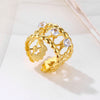 Retro Cross Solid Color Stainless Steel Plating Inlay Zircon 18k Gold Plated Open Rings