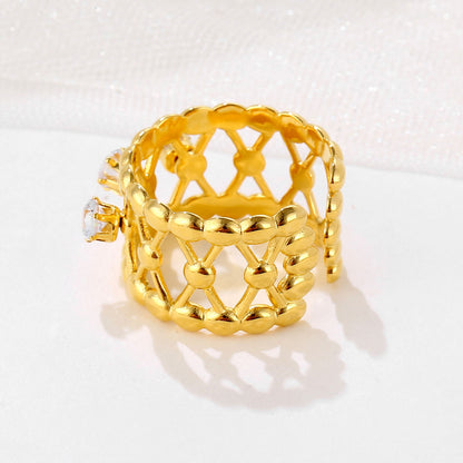 Retro Cross Solid Color Stainless Steel Plating Inlay Zircon 18k Gold Plated Open Rings