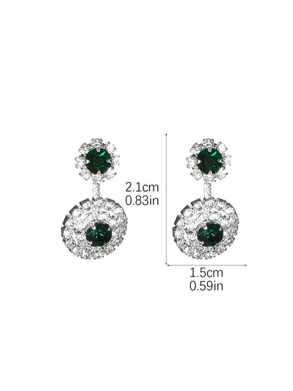 1 Pair Simple Style Shiny Round Copper Plating Inlay Rhinestones Silver Plated Drop Earrings