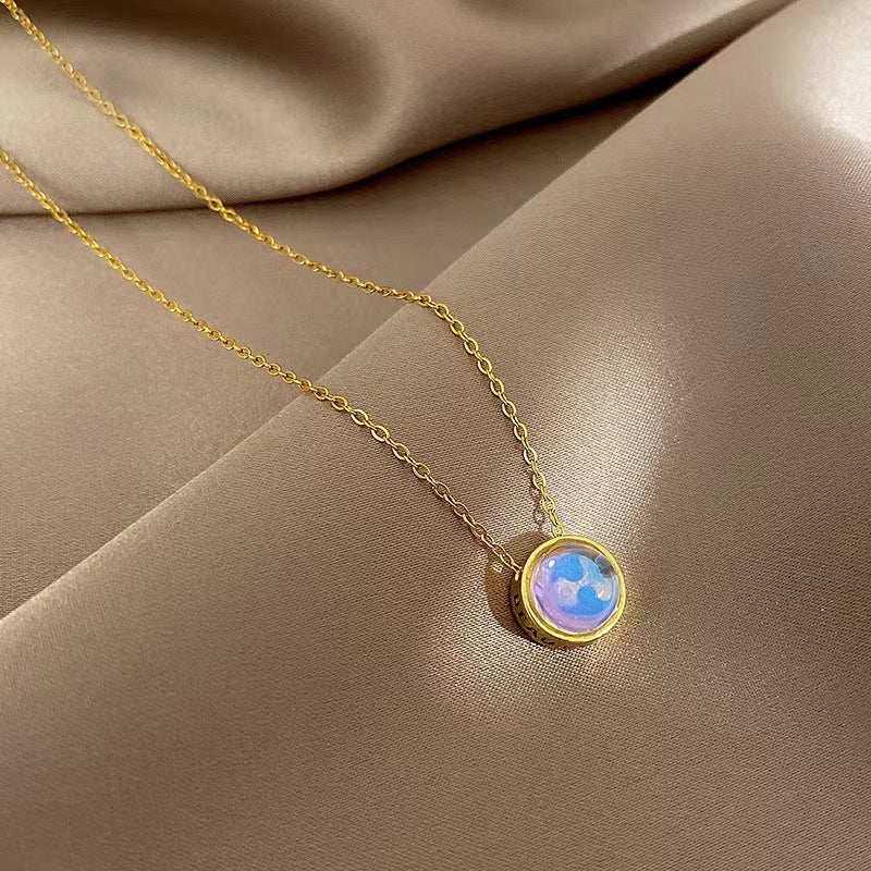 Simple Style Commute Color Block Titanium Steel Inlay Zircon Pendant Necklace