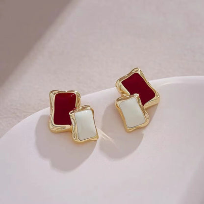 1 Pair Retro Ethnic Style Asymmetrical Color Block Epoxy Plating Alloy Gold Plated Silver Plated Ear Studs