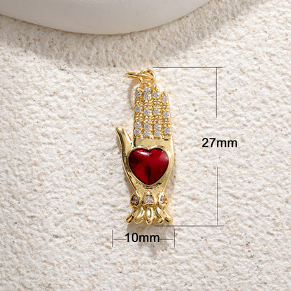 1 Piece Copper Zircon Gold Plated Inlay Pendant