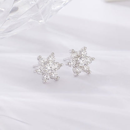 1 Pair Sweet Shiny Petal Plating Inlay Sterling Silver Zircon Silver Plated Ear Studs