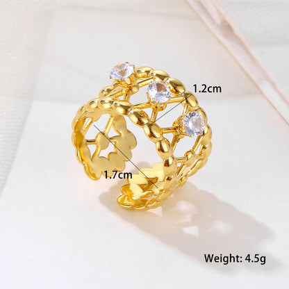 Retro Cross Solid Color Stainless Steel Plating Inlay Zircon 18k Gold Plated Open Rings