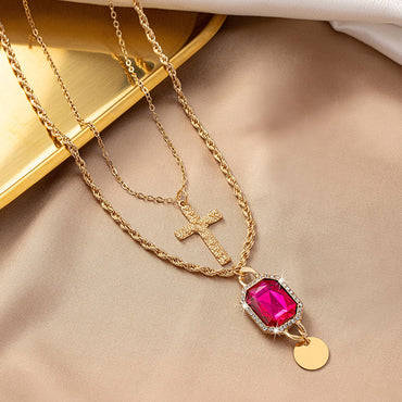 Hip-hop Cool Style Geometric Cross Alloy Plating Inlay Gem Unisex Pendant Necklace