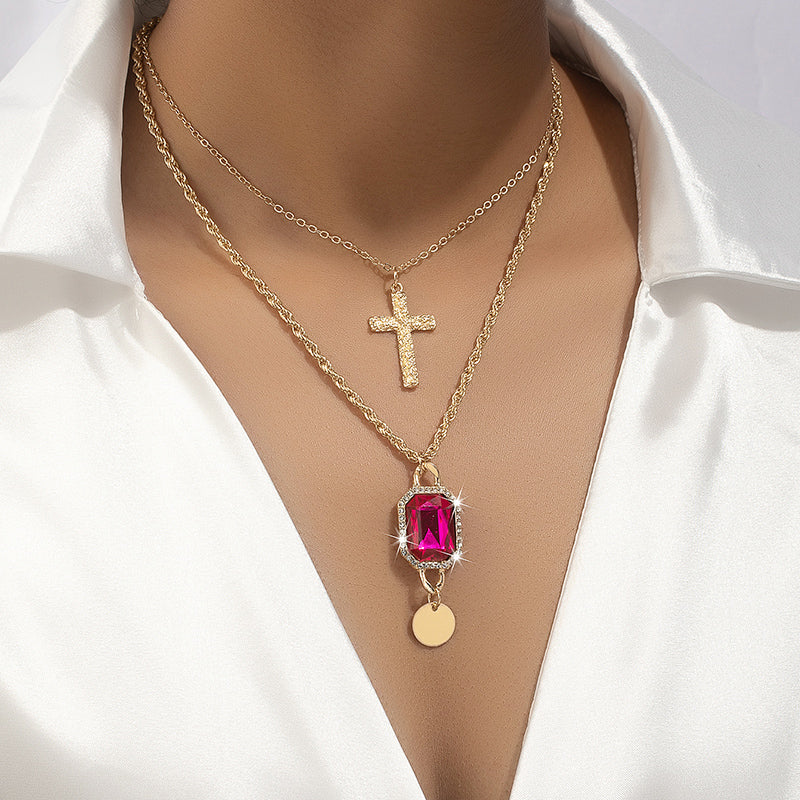 Hip-hop Cool Style Geometric Cross Alloy Plating Inlay Gem Unisex Pendant Necklace