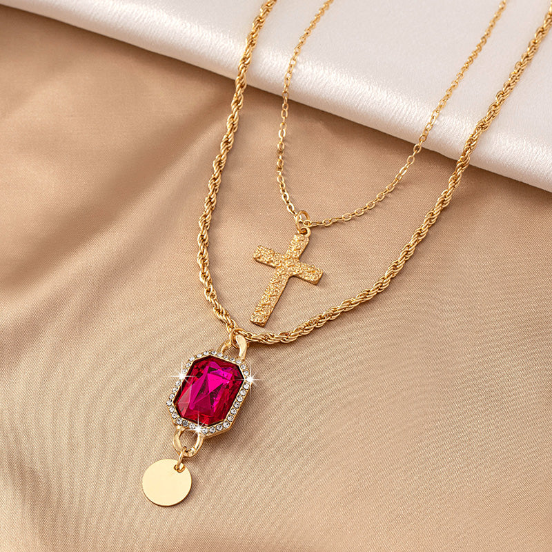 Hip-hop Cool Style Geometric Cross Alloy Plating Inlay Gem Unisex Pendant Necklace