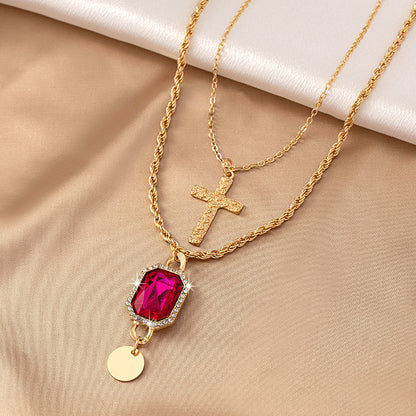 Hip-hop Cool Style Geometric Cross Alloy Plating Inlay Gem Unisex Pendant Necklace