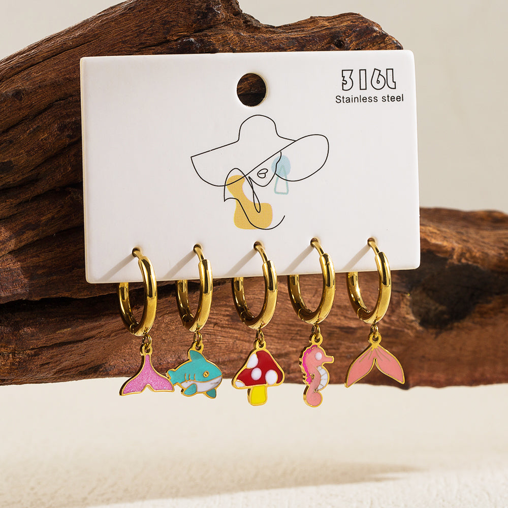 1 Set Beach Simple Style Ice Cream Dolphin Hippocampus Enamel Plating Stainless Steel 14k Gold Plated Drop Earrings