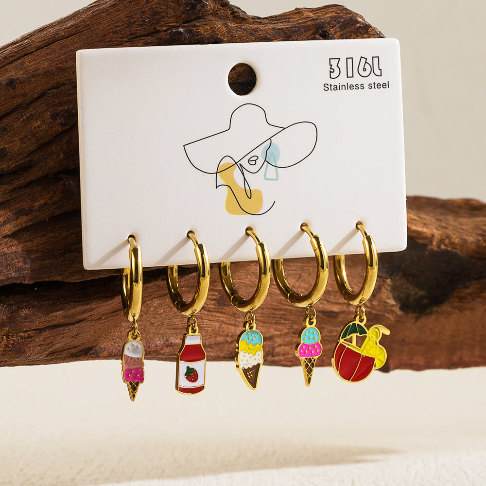 1 Set Beach Simple Style Ice Cream Dolphin Hippocampus Enamel Plating Stainless Steel 14k Gold Plated Drop Earrings