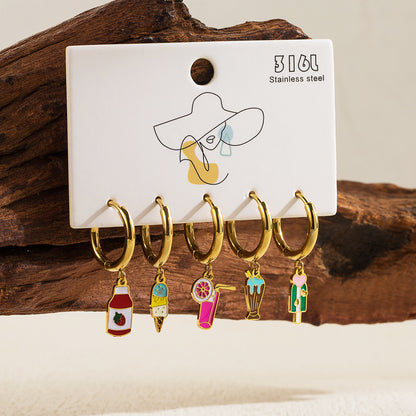 1 Set Beach Simple Style Ice Cream Dolphin Hippocampus Enamel Plating Stainless Steel 14k Gold Plated Drop Earrings