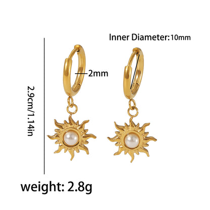 1 Pair Streetwear Sun Polishing Plating Inlay Stainless Steel Natural Stone 18k Gold Plated Drop Earrings