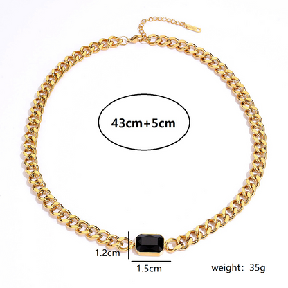 Fashion Rectangle Stainless Steel Plating Zircon 18k Gold Plated Necklace