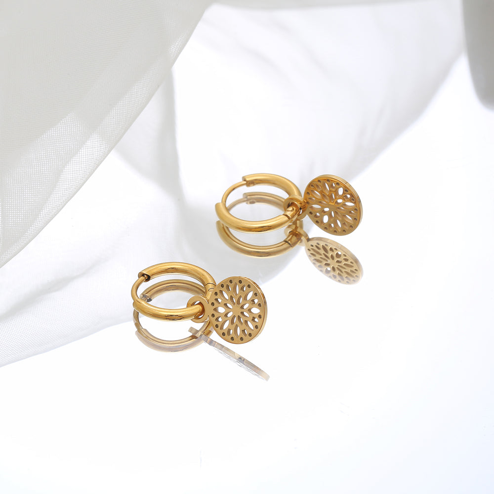 1 Pair Elegant Simple Style Round Plating Hollow Out Stainless Steel 18k Gold Plated Drop Earrings