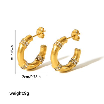 1 Pair Simple Style C Shape Round Plating Inlay Stainless Steel Zircon 18k Gold Plated Earrings