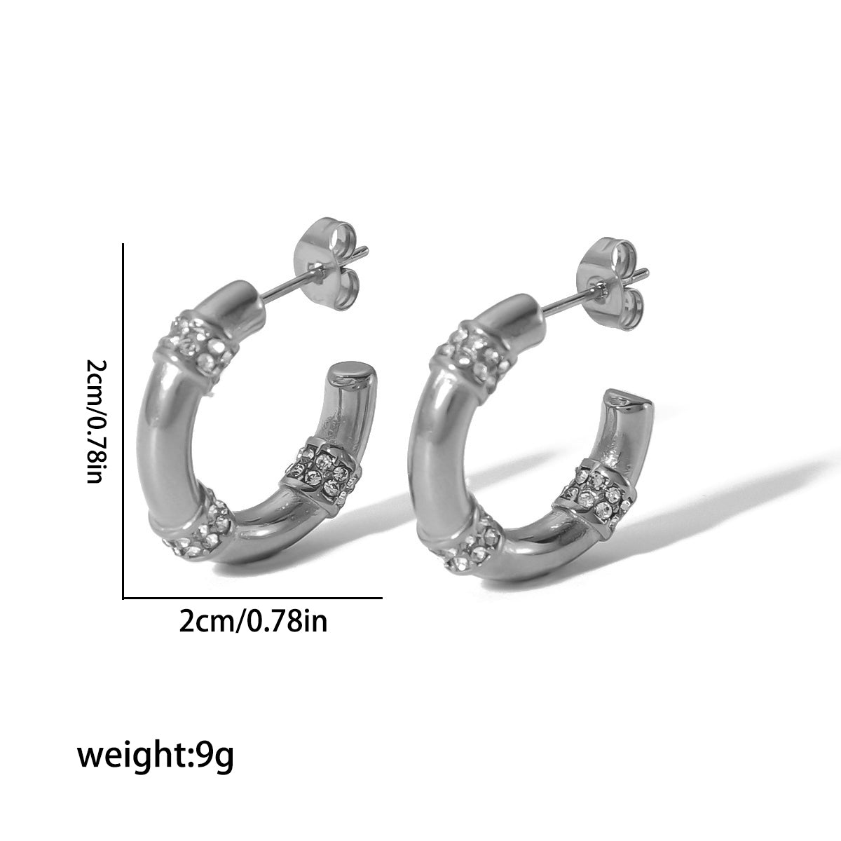 1 Pair Simple Style C Shape Round Plating Inlay Stainless Steel Zircon 18k Gold Plated Earrings