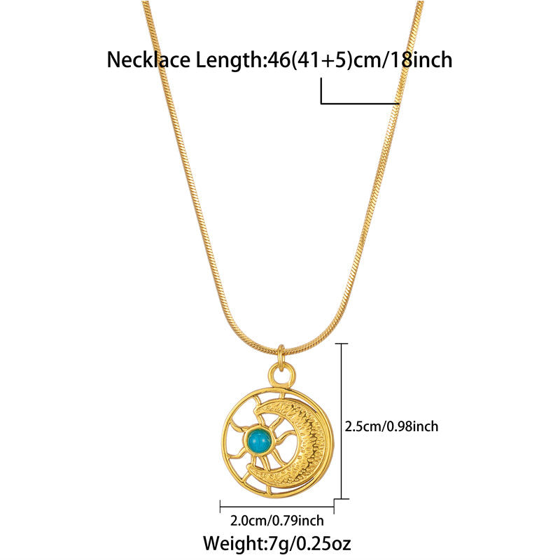 Vintage Style Simple Style Moon Stainless Steel Plating Inlay Turquoise Gold Plated Pendant Necklace