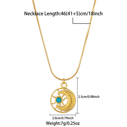 Vintage Style Simple Style Moon Stainless Steel Plating Inlay Turquoise Gold Plated Pendant Necklace