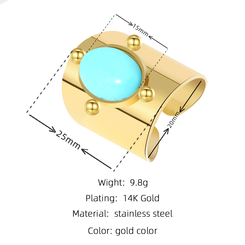 Fashion Round Square Titanium Steel Open Ring Plating Inlay Artificial Gemstones Stainless Steel Rings