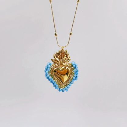 Vintage Style Heart Shape Copper Gold Plated Seed Bead Pendant Necklace In Bulk