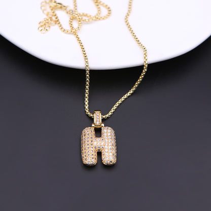 Simple Style Shiny Letter Copper 18k Gold Plated Zircon Pendant Necklace In Bulk