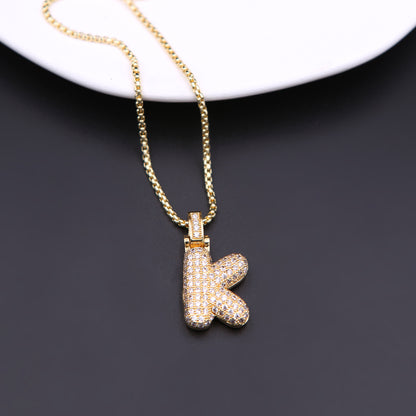 Simple Style Shiny Letter Copper 18k Gold Plated Zircon Pendant Necklace In Bulk