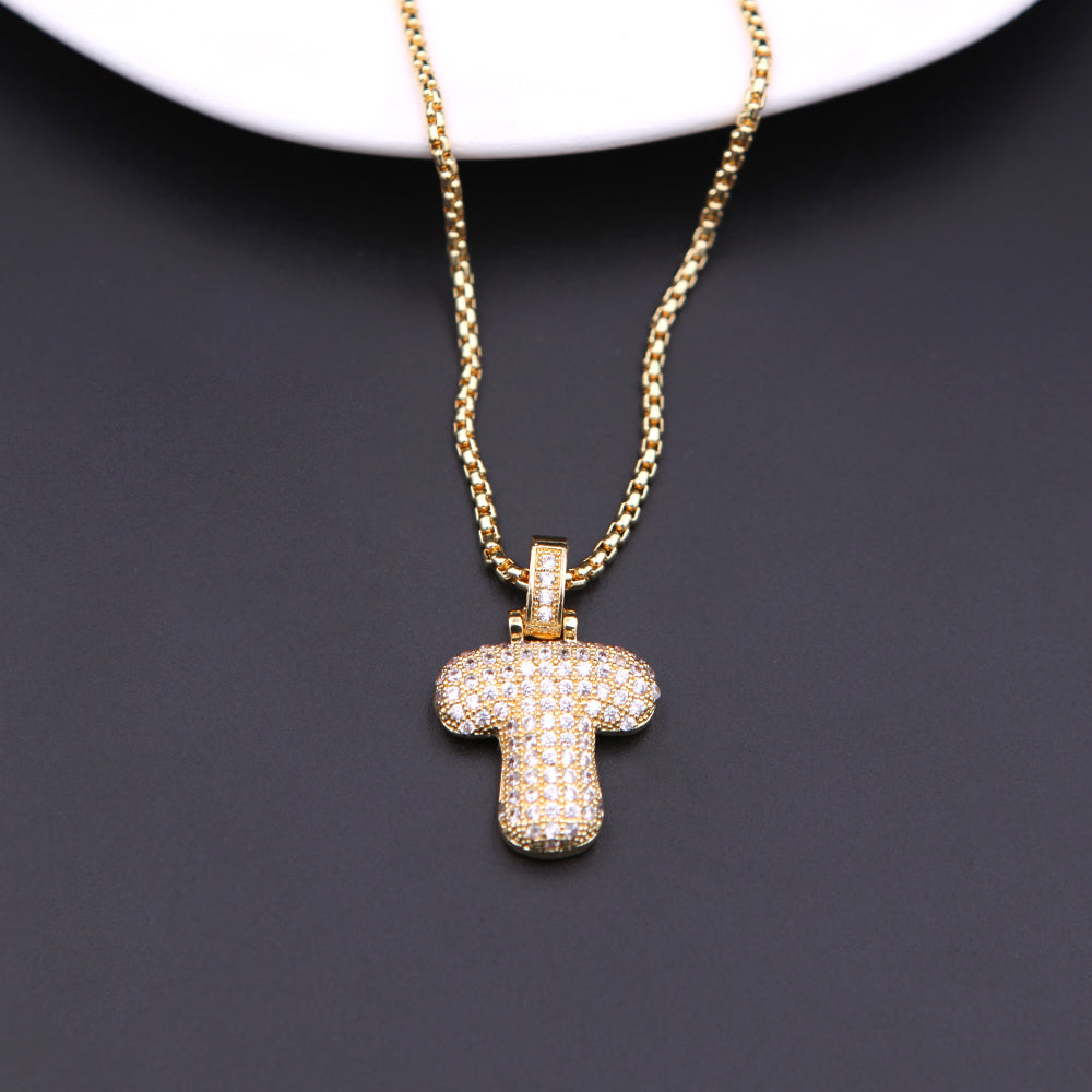 Simple Style Shiny Letter Copper 18k Gold Plated Zircon Pendant Necklace In Bulk