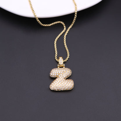 Simple Style Shiny Letter Copper 18k Gold Plated Zircon Pendant Necklace In Bulk