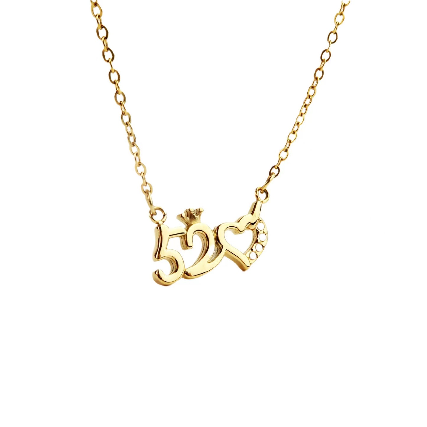 Romantic Number Heart Shape Stainless Steel Plating Inlay Artificial Rhinestones 18k Gold Plated Necklace