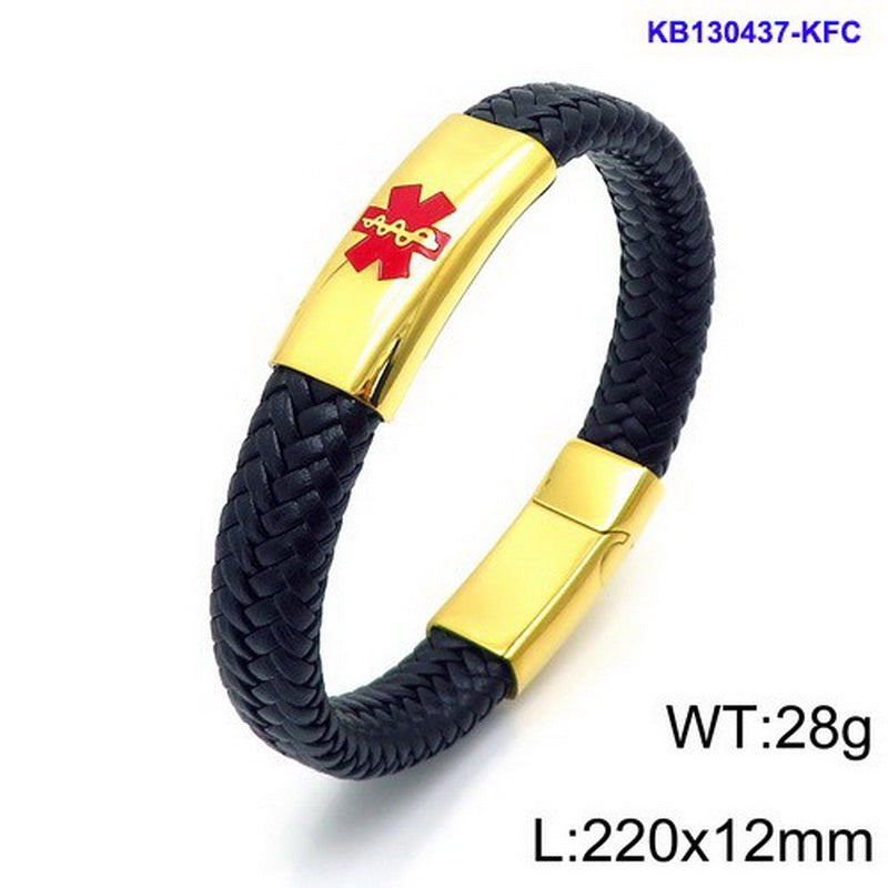 Hip-hop Retro Color Block Pu Leather Titanium Steel Braid Men's Bangle