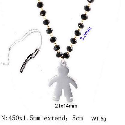 Wholesale Cartoon Style Cartoon Character Stainless Steel Titanium Steel Beaded Pendant Necklace