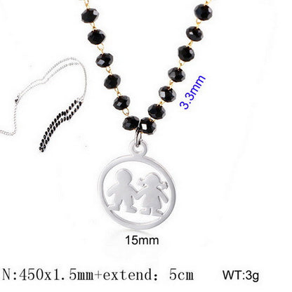 Wholesale Cartoon Style Cartoon Character Stainless Steel Titanium Steel Beaded Pendant Necklace