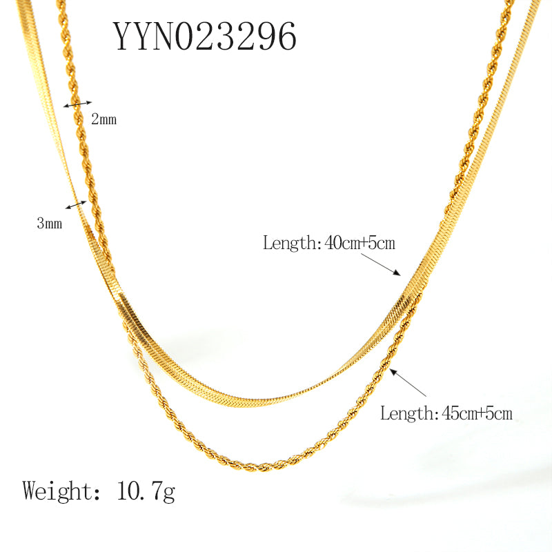 Simple Style Twist Stainless Steel Polishing Plating 18k Gold Plated Layered Necklaces