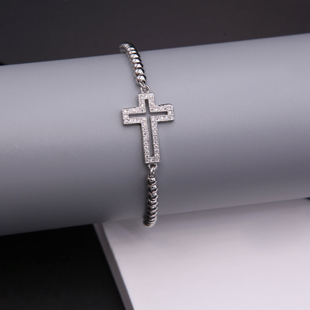 Simple Style Cross Copper White Gold Plated Zircon Drawstring Bracelets In Bulk