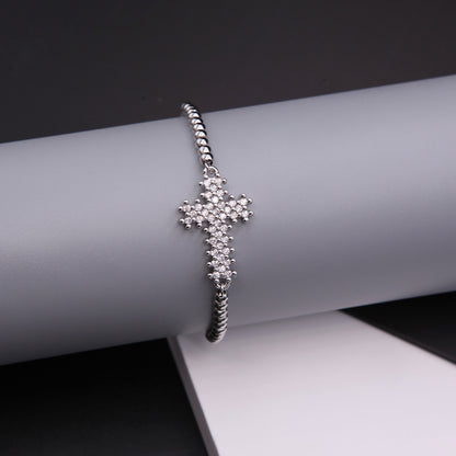 Simple Style Cross Copper White Gold Plated Zircon Drawstring Bracelets In Bulk