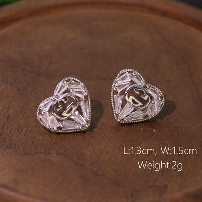 1 Pair Simple Style Leaf Moon Heart Shape Inlay Copper Zircon Drop Earrings Ear Studs