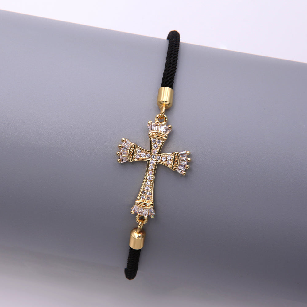 Simple Style Cross Rope Copper Drawstring Plating Inlay Zircon 18k Gold Plated Unisex Drawstring Bracelets