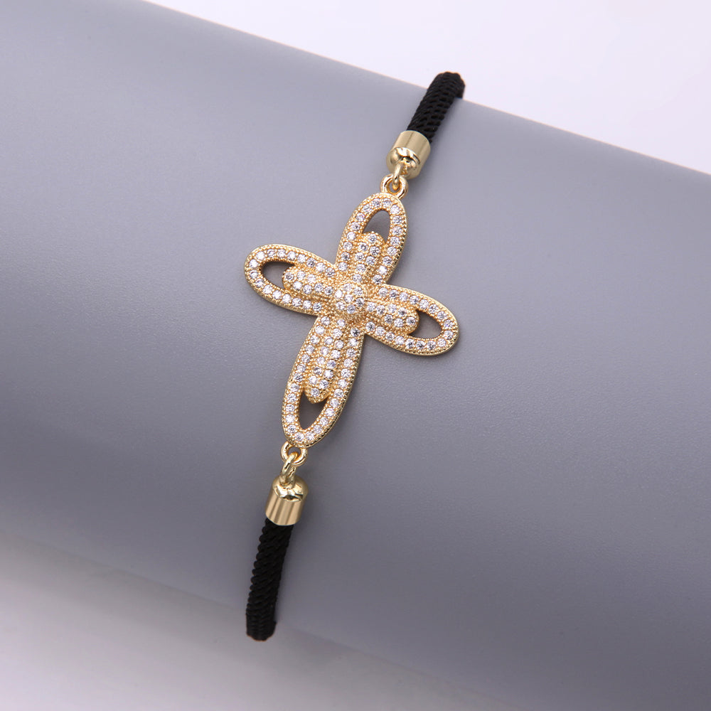 Simple Style Cross Rope Copper Drawstring Plating Inlay Zircon 18k Gold Plated Unisex Drawstring Bracelets