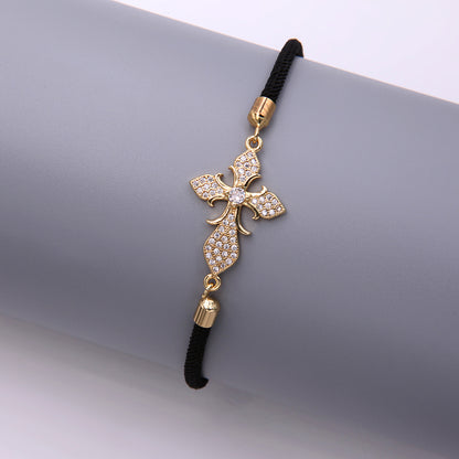 Simple Style Cross Rope Copper Drawstring Plating Inlay Zircon 18k Gold Plated Unisex Drawstring Bracelets