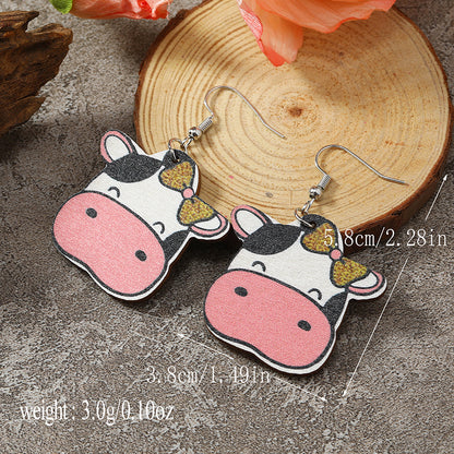 1 Pair Cute Hip-hop Cows Elephant Boots Painted Wood No Inlaid Ear Hook