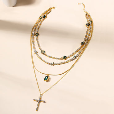 Vintage Style Cross Floral Alloy Rhinestone Women's Pendant Necklace