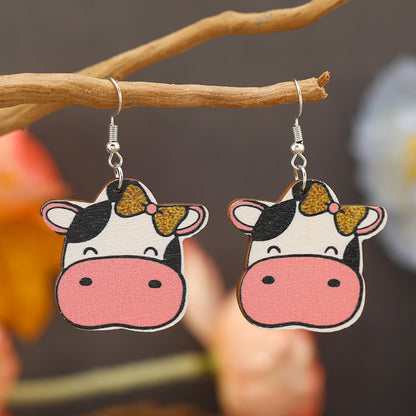 1 Pair Cute Hip-hop Cows Elephant Boots Painted Wood No Inlaid Ear Hook